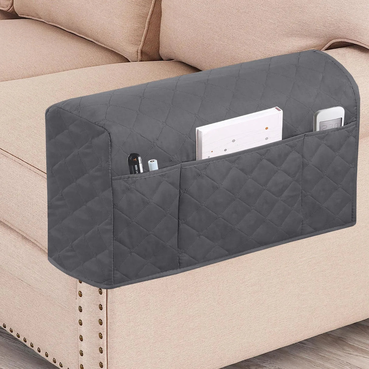 Housse protection accoudoirs fauteuil canapé gris