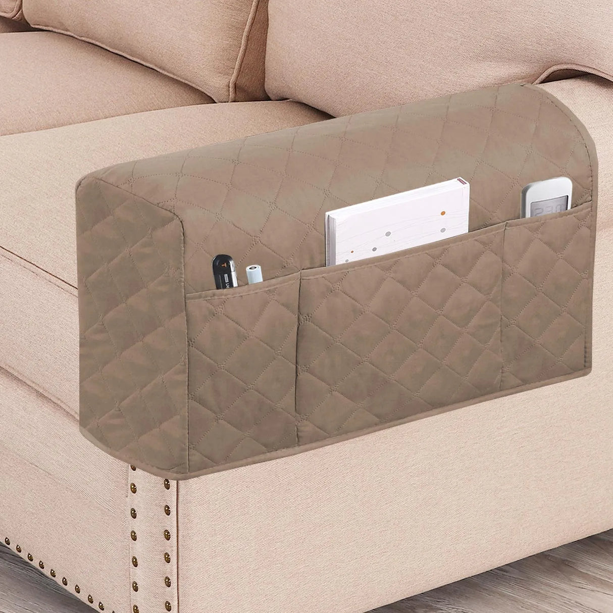 Housse protection accoudoirs fauteuil canapé khaki