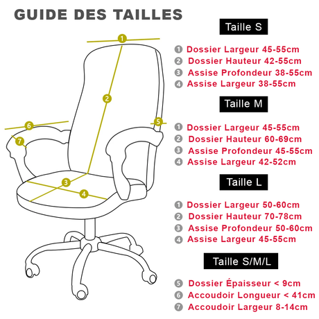 guide des tailles housse chaise bureau