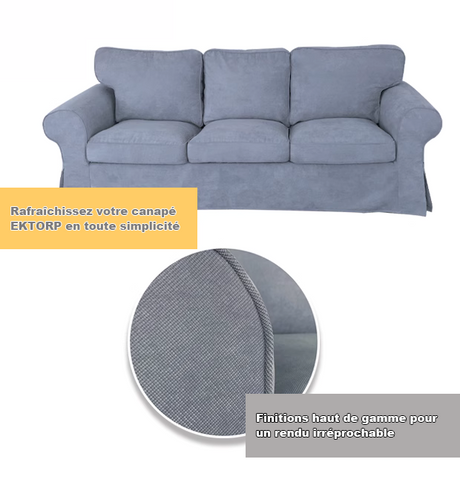 Housse canapé IKEA EKTORP luxe velours strié renforcé bleue ardoise tissu