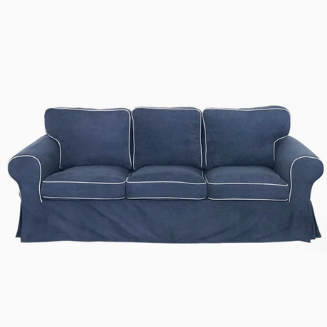 Housse canapé IKEA EKTORP velours strié renforcé bleue marine passsepoil blanc