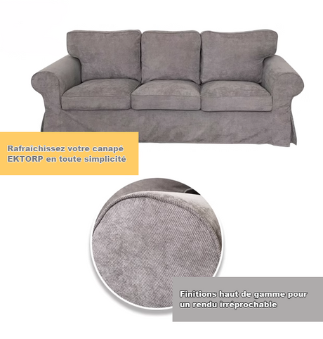 Housse canapé IKEA EKTORP velours strié renforcé gris tissu