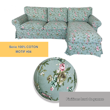 Housse canapé d'angle IKEA EKTORP 2 places + méridienne - motifs imprimés