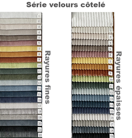 Palette de couleur disponibles velours cotelé