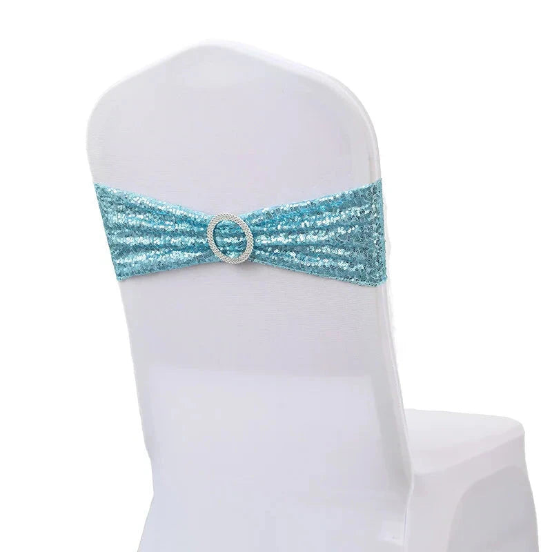 ruban à paillette élastique pour chaise de mariage bleue ciel