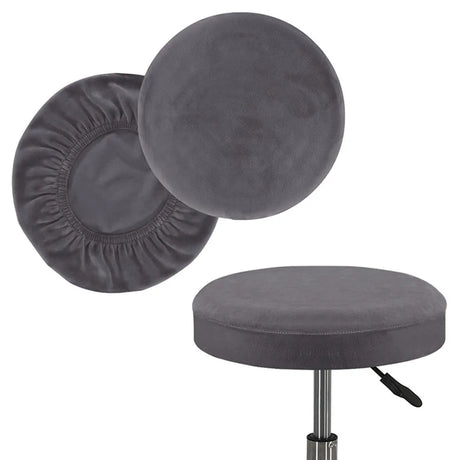 Housse de tabouret rond extensible velours gris