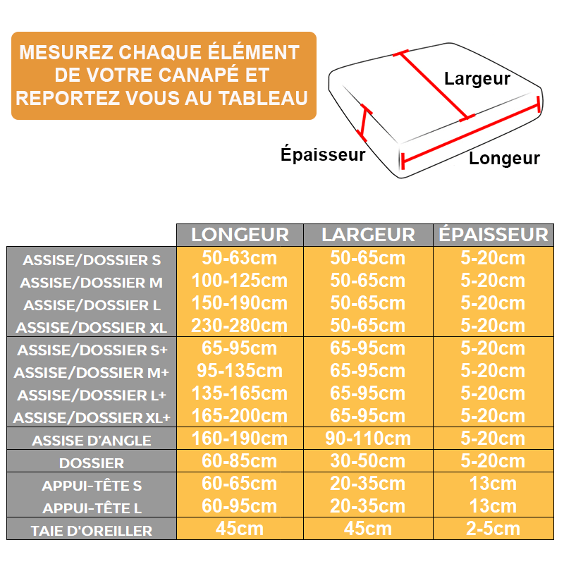 guide des tailles housse coussin de canapé