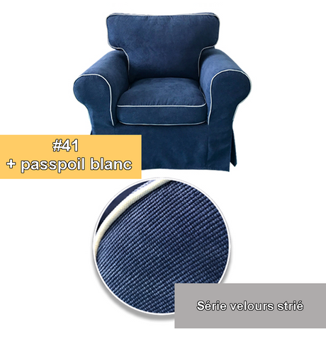 Housse fauteuil IKEA EKTORP luxe velours  strié anti griffes bleue marine
