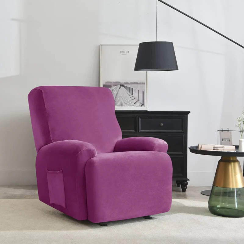 housse pour fauteuil relaxation velours violet vue de profil