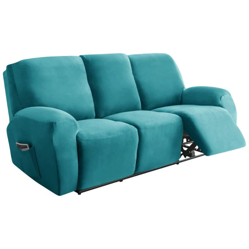 housse pour canapé relaxation velours turquoise repose pied